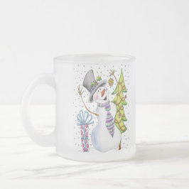 Caneca De Café Vidro Jateado Boneco de neve