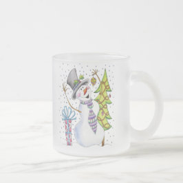 Caneca De Café Vidro Jateado Boneco de neve