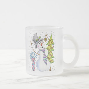 Caneca De Café Vidro Jateado Boneco de neve