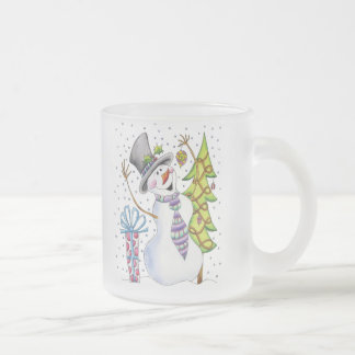 Caneca De Café Vidro Jateado Boneco de neve