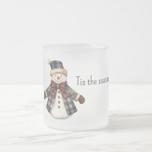 Caneca De Café Vidro Jateado Boneco de Neve de Natal Xadrez Azul Vermelho
