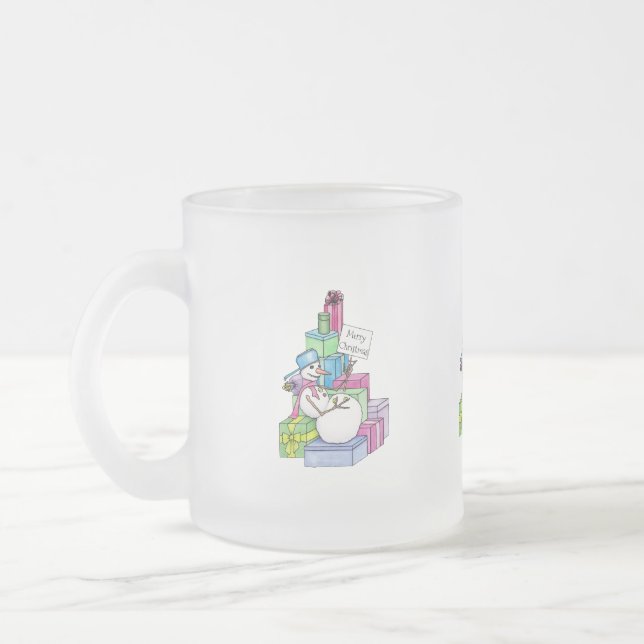 Caneca De Café Vidro Jateado Boneco de neve relaxando em presentes (Esquerda)
