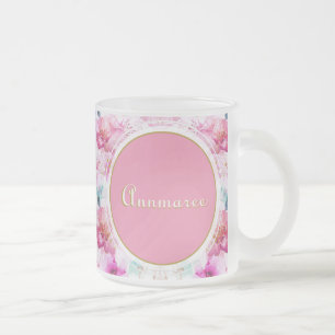 Caneca De Café Vidro Jateado Bonito nome personalizado, cor-de-rosa e Dourado