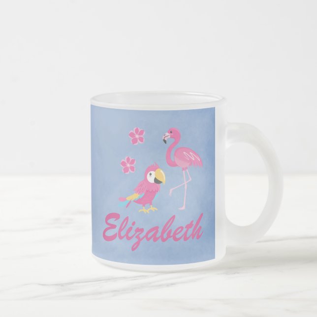 Caneca De Café Vidro Jateado Bonito rosa e azul tropical (Direita)