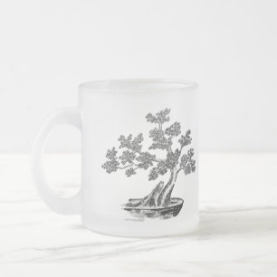 Caneca De Café Vidro Jateado Bonsai - Estilo chinês - preto e branco