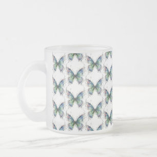 Caneca De Café Vidro Jateado Borboleta