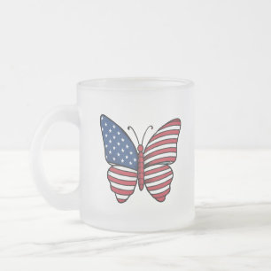 Caneca De Café Vidro Jateado Borboleta EUA Flag Sublimation-62614