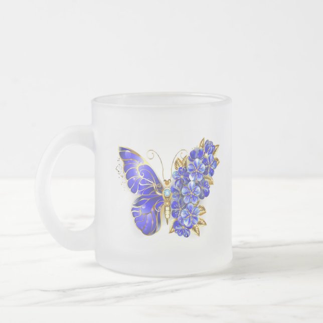Caneca De Café Vidro Jateado Borboleta Flor Sapphire (Esquerda)