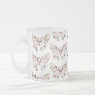 Caneca De Café Vidro Jateado Borboleta Floral Boho Wildflower