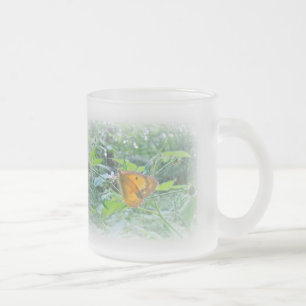 Caneca De Café Vidro Jateado Borboleta Sulpher na Borda de Woods