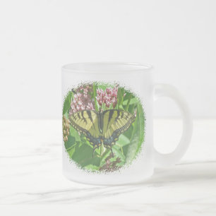 Caneca De Café Vidro Jateado Borboleta Tiger Swallowtail em Milkweed