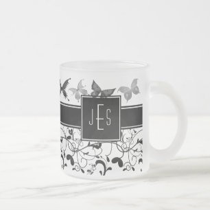 Caneca De Café Vidro Jateado Borboleta Vitoriana Preta-Amarelo-Amarelo