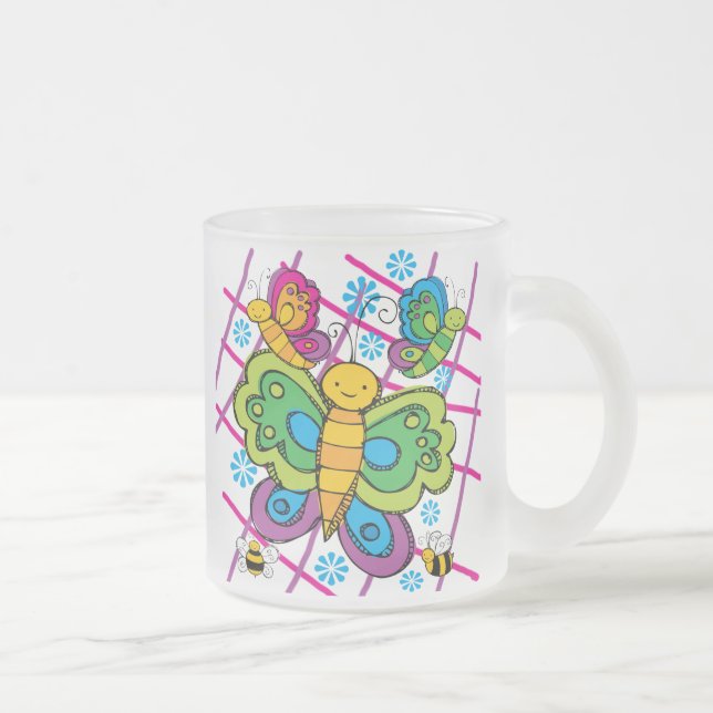 Caneca De Café Vidro Jateado Borboletas (Direita)