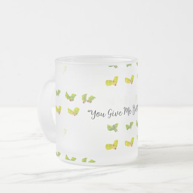 Caneca De Café Vidro Jateado Borboletas (Frente Esquerda)