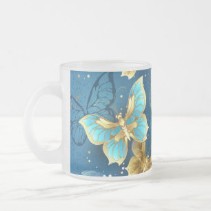 Caneca De Café Vidro Jateado Borboletas douradas