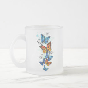 Caneca De Café Vidro Jateado Borboletas voadoras Morpho e Monarca