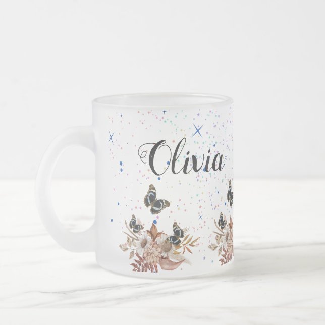 Caneca De Café Vidro Jateado Bouquet floral blooming garden (Esquerda)