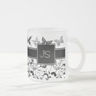 Caneca De Café Vidro Jateado Branco do preto do Flourish do Victorian da