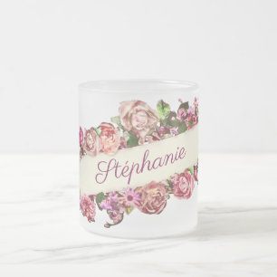 Caneca De Café Vidro Jateado Bridesmaid Floral Cinzenta Com Vintagem Personaliz