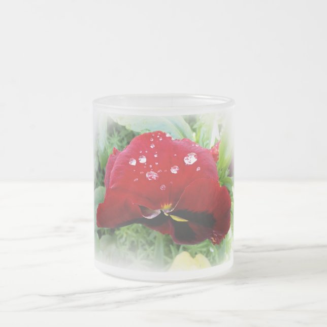 Caneca De Café Vidro Jateado Bright Red Pansy (Centro)