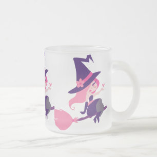 Caneca De Café Vidro Jateado Bruxa cor-de-rosa do dia dos namorados