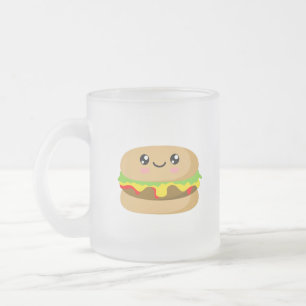 Caneca De Café Vidro Jateado Burger Kawaii