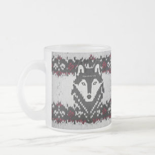 Caneca De Café Vidro Jateado Cabeça de Lobo Negrito Nórdico Malha Fair Isle Vid