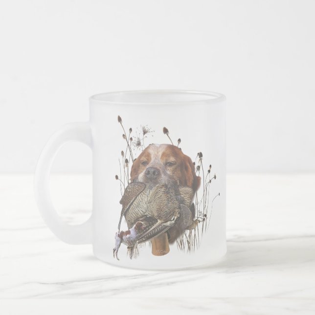 Caneca De Café Vidro Jateado Caça de pau com Brittany Spaniel (Esquerda)