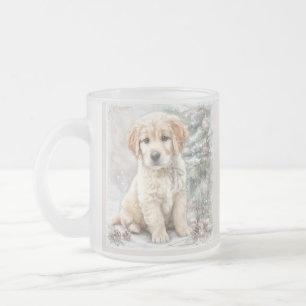 Caneca De Café Vidro Jateado Cachorro de Ano Novo e neve