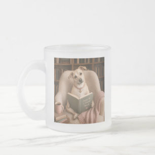 Caneca De Café Vidro Jateado Cachorro Leitor Fofo Ilustração de Aquarela da Bib
