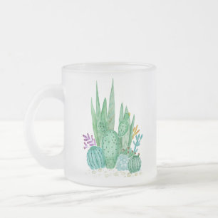 Caneca De Café Vidro Jateado Cactus, aquarela