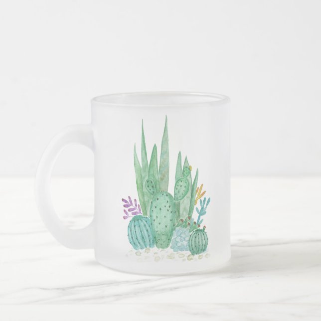 Caneca De Café Vidro Jateado Cactus, aquarela (Esquerda)