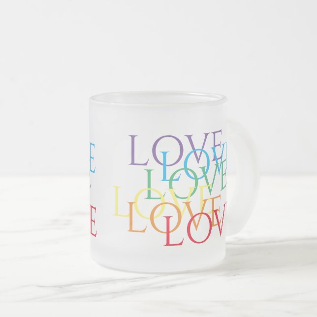 Caneca De Café Vidro Jateado Cama de vidro do Fosco do RAINBOVE AMOR (Frente Esquerda)