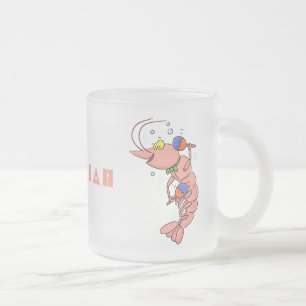 Caneca De Café Vidro Jateado Camarão feliz e bonito, desenho animado