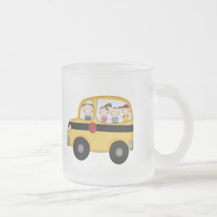 Caneca De Café Vidro Jateado Caminhão Escolar com Camisetas de Crianças e Prese