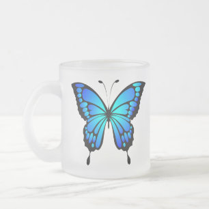 Caneca De Café Vidro Jateado Camiseta C Ilustração de Inseto Azul Borboleta-202
