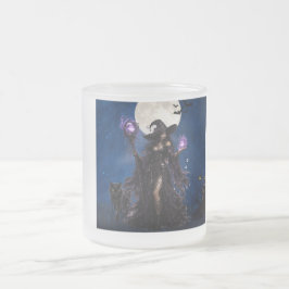 Caneca De Café Vidro Jateado Camiseta de Mágica Bruxa de Halloween Lua