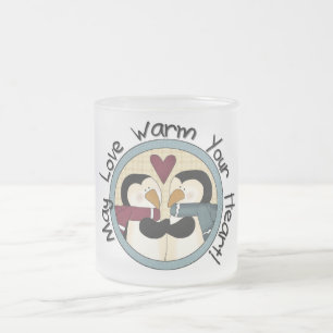 Caneca De Café Vidro Jateado Camiseta e presentes do feriado do amor do pinguim
