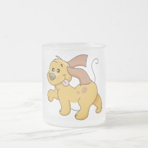 Caneca De Café Vidro Jateado Camiseta e presentes felizes do cão de Brown