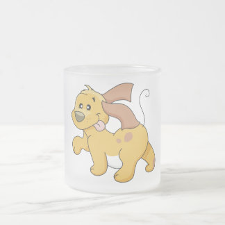 Caneca De Café Vidro Jateado Camiseta e presentes felizes do cão de Brown