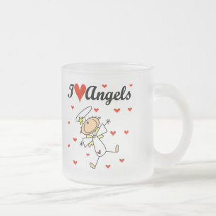 Caneca De Café Vidro Jateado Camisetas e Presentes Eu Amo Anjos