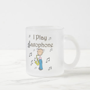 Caneca De Café Vidro Jateado Camisetas e Presentes Eu Toço Saxofone