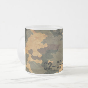 Caneca De Café Vidro Jateado Camuflagem Verde Oliva Simétrica Grunged Bege