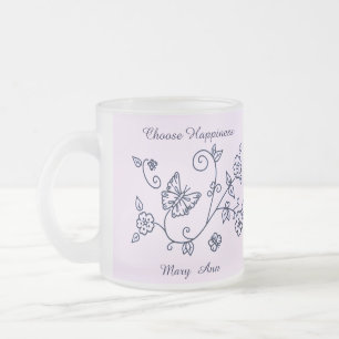 Caneca De Café Vidro Jateado Caneca Borboleta Rosa Vidro Fosco