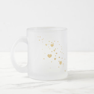 Caneca De Café Vidro Jateado Caneca de Vidro Corações Brilho Dourado