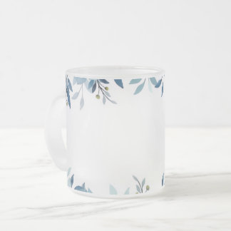 Caneca De Café Vidro Jateado Caneca de Vidro Fosco Botânico Azul Aquarela