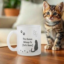 Caneca De Café Vidro Jateado Caneca de Vidro Fosco com Gato Preto Personalizada