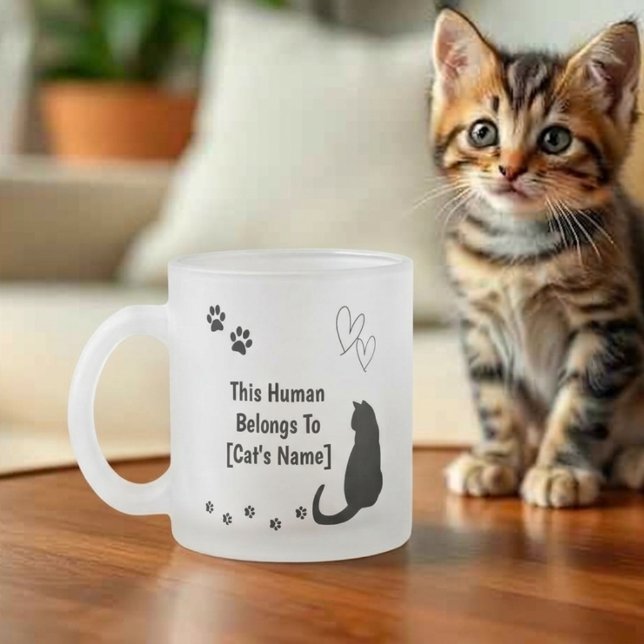 Caneca De Café Vidro Jateado Caneca de Vidro Fosco com Gato Preto Personalizada (Criador carregado)