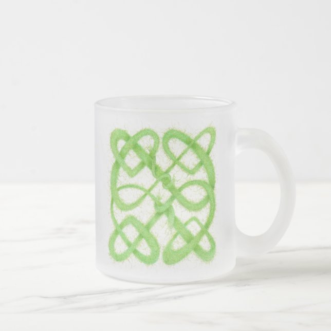 Caneca De Café Vidro Jateado Caneca de Vidro Fosco GREEN CELTIC KNOT (Direita)