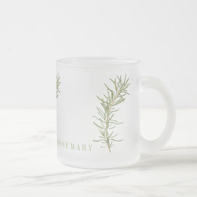 CANECA DE CAFÉ VIDRO JATEADO CANECA DE VIDRO FROSTED COM ALECRIM FRESCO (Direita)